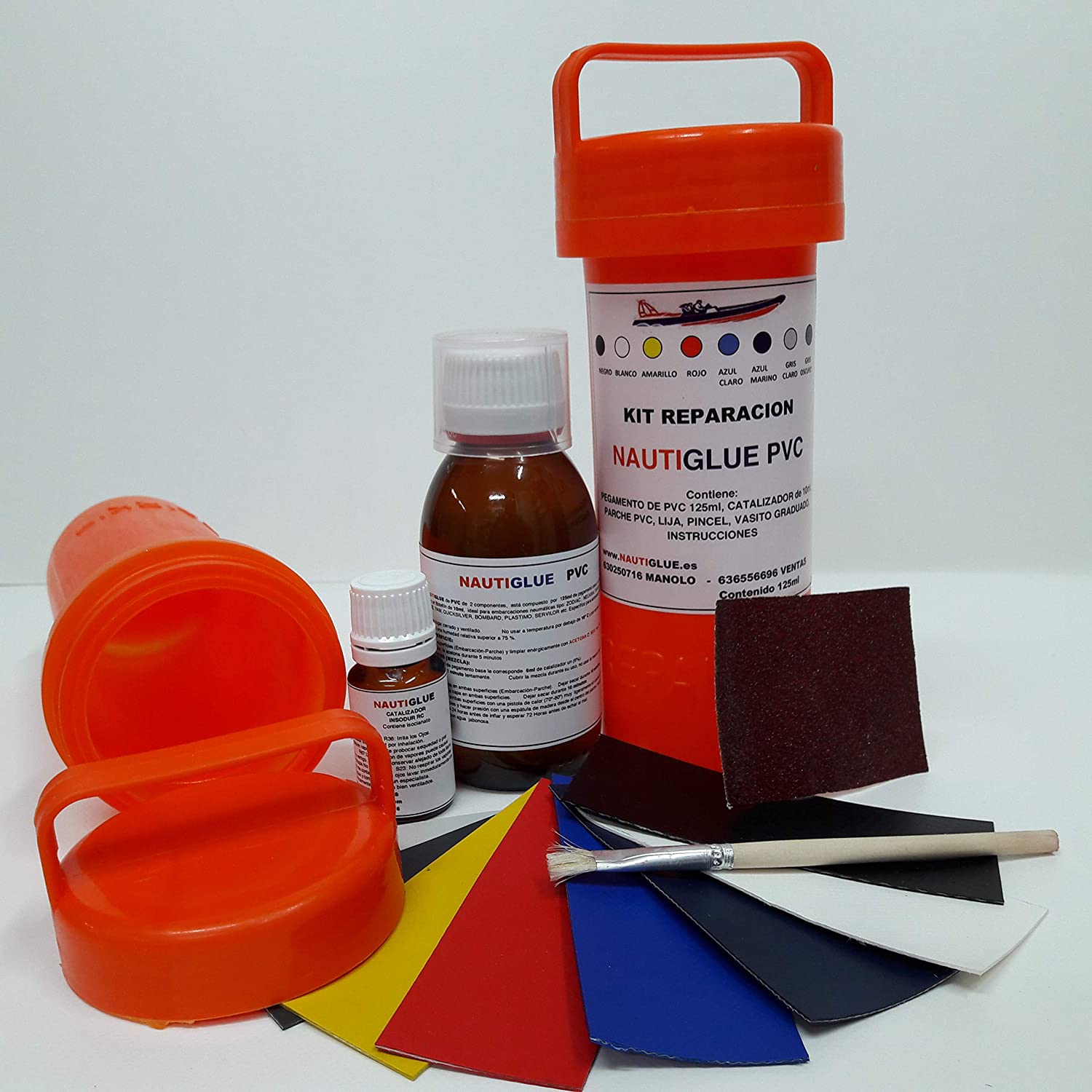 NAUTIGLUE Kit de Pegamento para la reparación de tabla de paddle de PVC 125 ml.(Elergir Color del Parche)