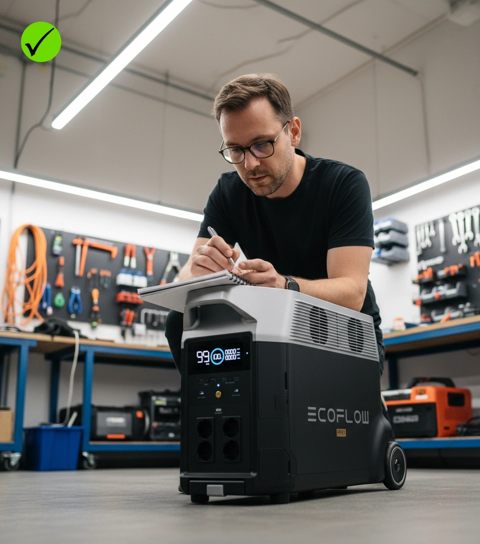 Otra con el MIsmo hombre con gafas y un cuaderno arrodillado, analizando el producto de la imagen adjunta desde una posición baja.